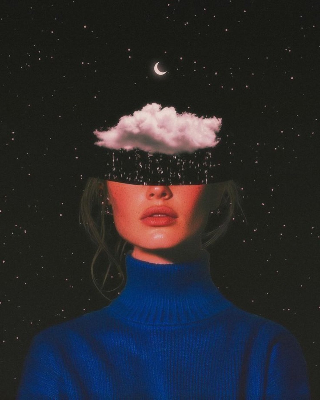 Night portrait with a cloud over the eyes